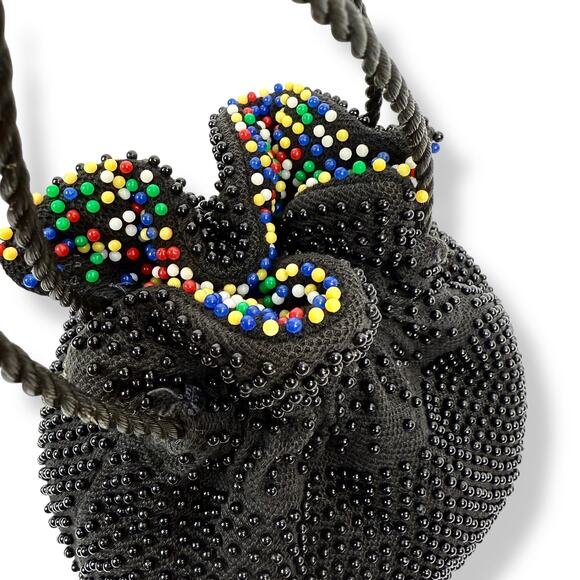 1960's rainbow beaded reversible pouch purse bag - Picture 8 of 16